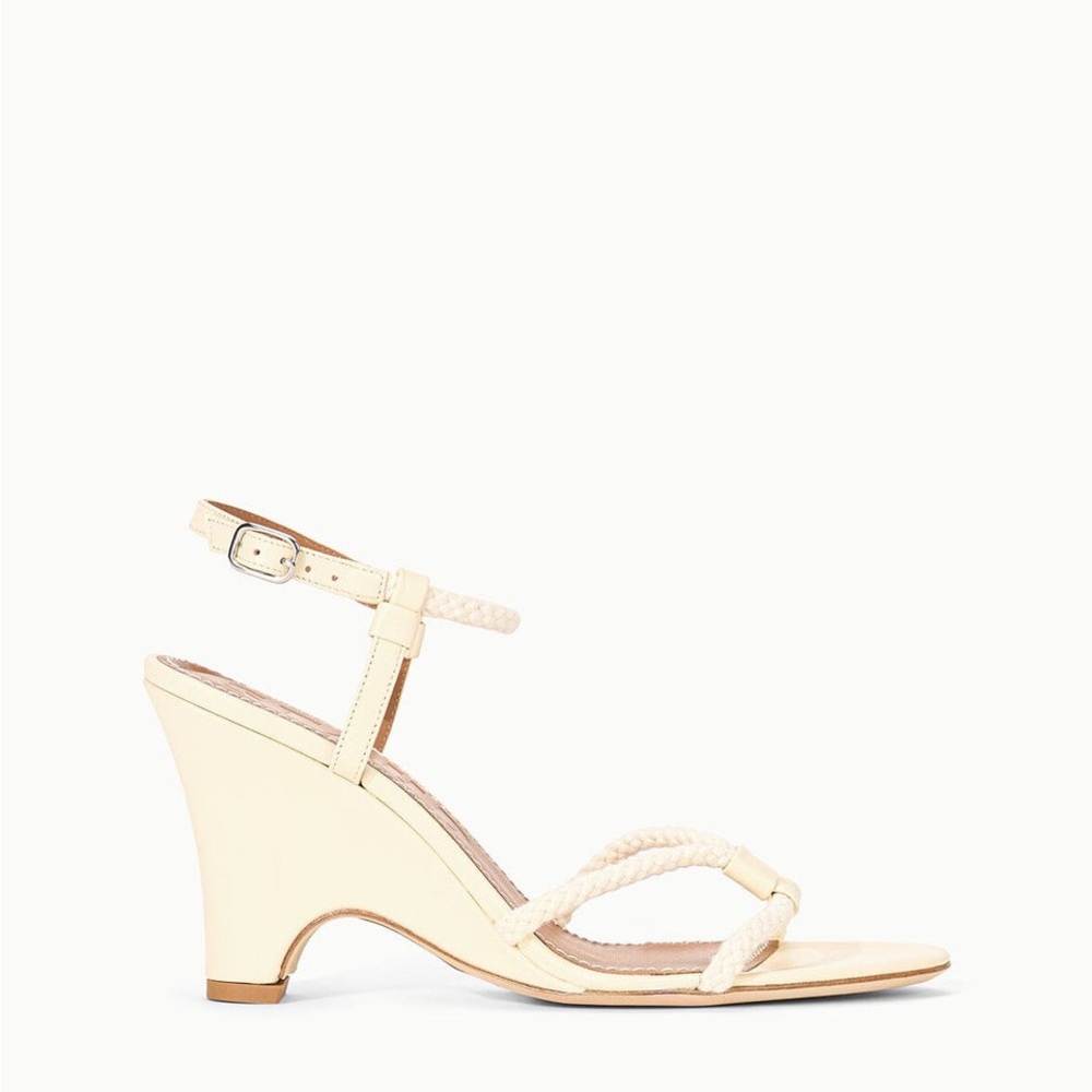 STAUD Cream Braided Strap Wedge Sandals